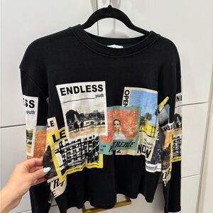 Zara Black Graphic Crew Neck Sweater